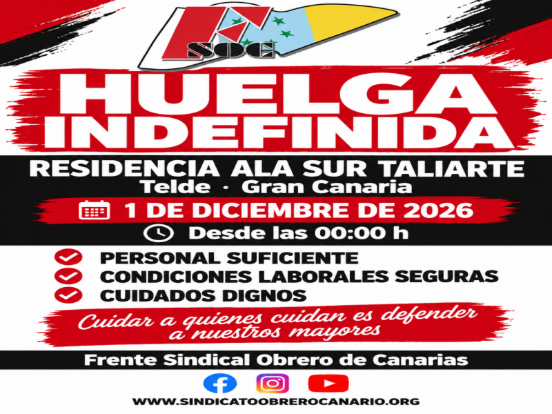 EL SINDICATO FSOC CONVOCA HUELGA GENERAL INDEFINIDA EN LA RESIDENCIA CLECE MAYORES DE TALIARTE ANTE LA GRAVE FALTA DE PERSONAL